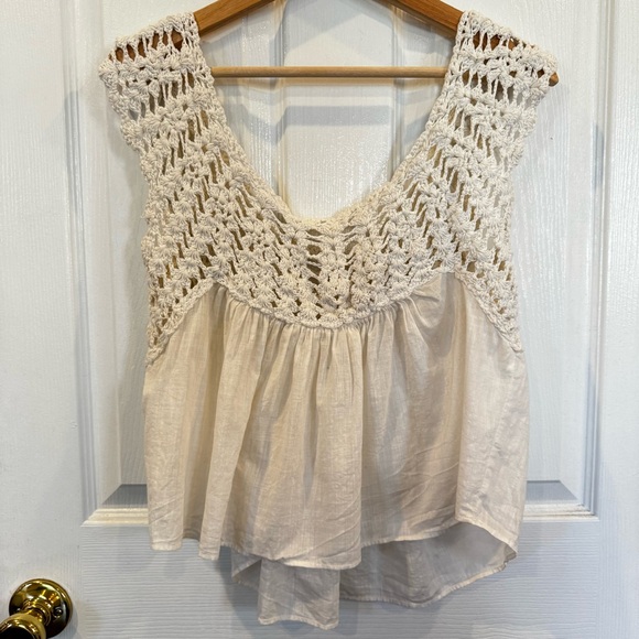 The Great Soleil Crochet Tank Cream Cotton Boho Swing Top Size 1 / Small